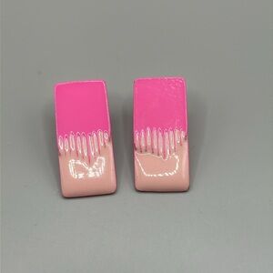 Vintage Hot Pink Art Deco Dangle Drop Statement Earrings Retro Pinup Rockabilly